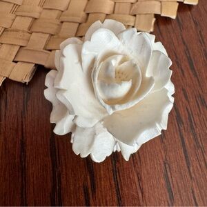 Carved Flower Pin Brooch Chinese 1.25 Inch White Vintage